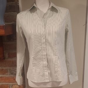 Talbots White With Green Pinstripes, Button-down, Long-sleeveShirt. 4P
